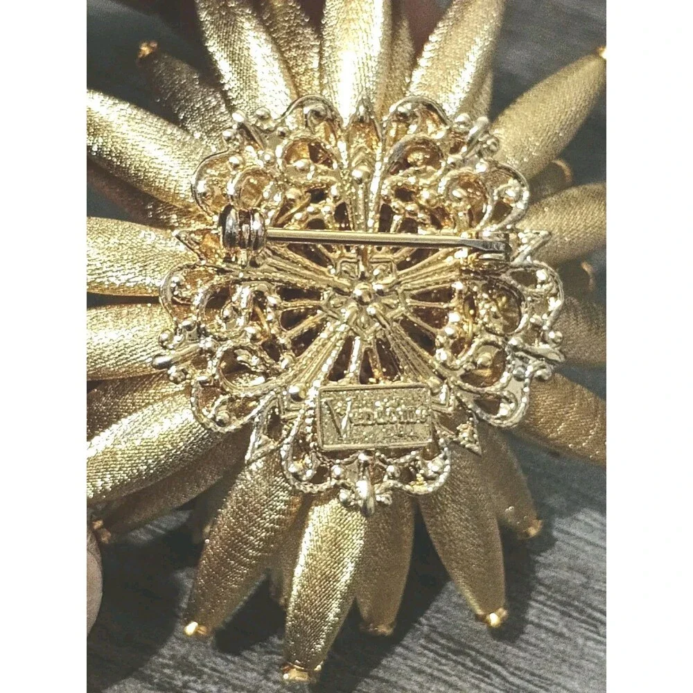 Vendome Sea Urchin Brooch 1960s Starburst Gold Tone Signed Vintage Brooch